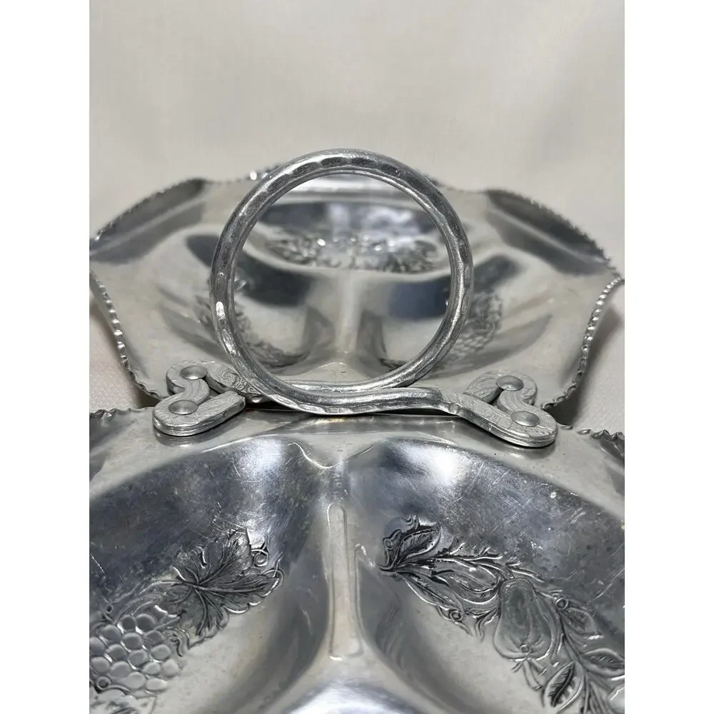 Vintage Cromwell Hand Wrought Aluminum 14.75x8.5” Double Hexagon Tray Fruit